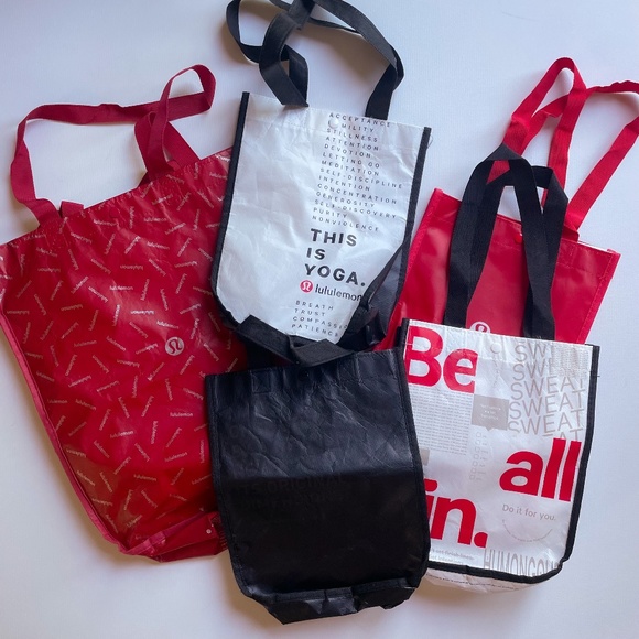 lululemon athletica Handbags - Lululemon Reusable Shopping Bag Totes Various Sizes Mostly Small 5 Piece Lot